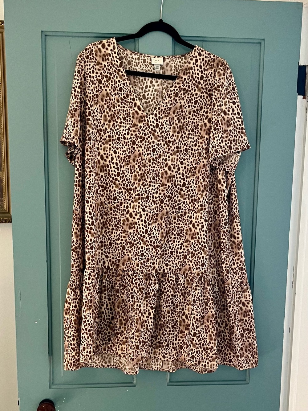 a new day Leopard Print Short Sleeve Mini Dress in tan and brown